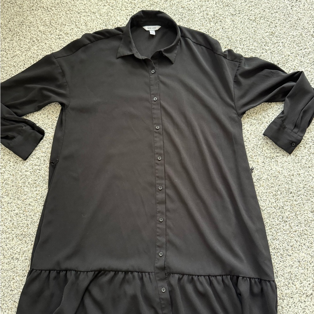 Nine West Black Long-Sleeve Button-Front Shirt Dress
